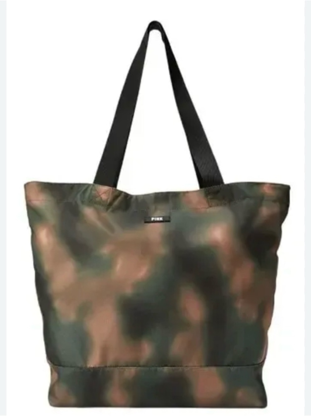 PINK Gray Canvas Tote with Black Logo Patch